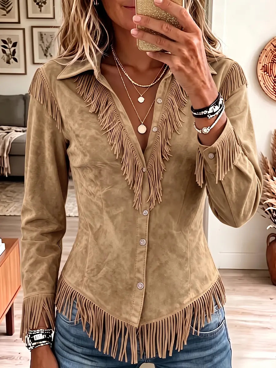 Vintage Elegant Tassel Suede Shirt