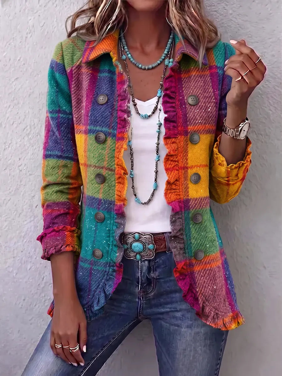 Vintage Elegant Pattern Patchwork Ruffled Jacket