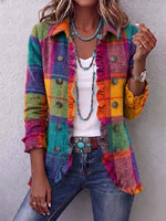 Vintage Elegant Pattern Patchwork Ruffled Jacket