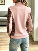 Vintage Zip Art Leopard Patchwork Casual Stylish Long Sleeve Sweatshirt