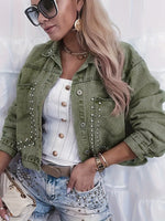 Retro Fashion Rivet‑adorned Art Lapel Casual Stylish Long Sleeve Denim Coat