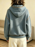Retro Cozy Comfortable Stylish Art Hooded Waffle Long Sleeve Casual Top