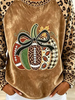 Retro Pumpkin Leopard Pattern Art Print Casual Long Sleeve Sweatshirt