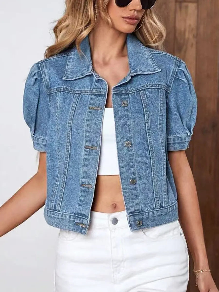 Retro Chic Lapel Casual Stylish Short Sleeve Denim Coat