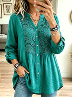 Vintage Elegant Fashionable Loose-fitting Openwork Lace Trim Shirt