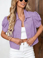 Retro Chic Lapel Casual Stylish Short Sleeve Denim Coat