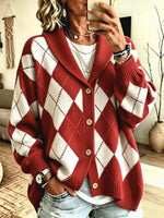 Retro Plaid Pattern Art Casual Stylish Long Sleeve Cardigan Sweater