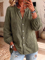 Vintage Elegant Button Long Sleeve Patterned Shirt