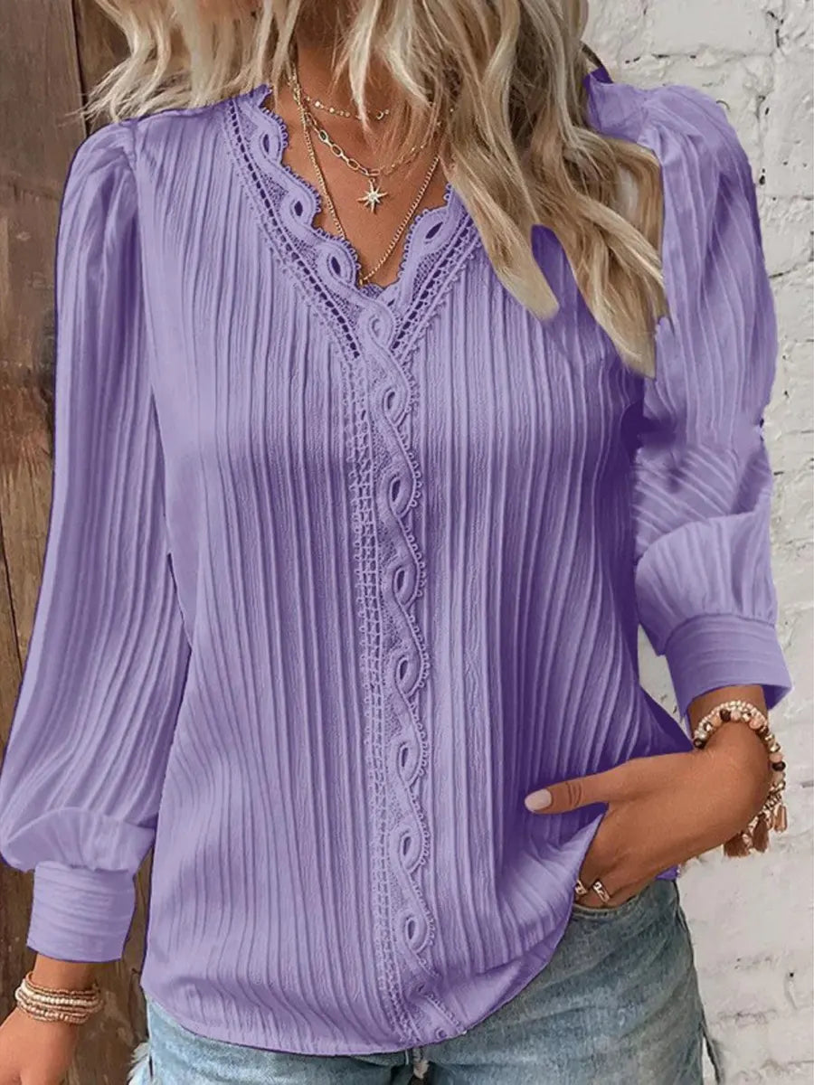 Retro Elegant Lace Patchwork Art Casual Stylish Long Sleeve Shirt