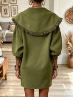 Vintage Chic Lapel Fringe Art Casual Stylish Long Sleeve Mini Sweatshirt Dress