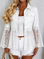 Retro Floral Lace Patchwork Casual Stylish Denim Lapel Coat