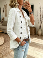 Women's Solid Ruffled Lapel Long Sleeve Jacket