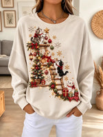 Funny Christmas Cats Pattern Art Casual Stylish Long Sleeve Sweatshirt