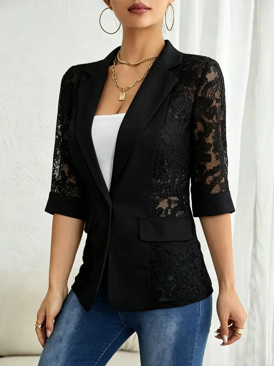 Retro Elegant Solid Color Lace Patchwork Art Casual Stylish Blazer Coat