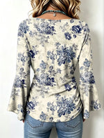Retro Floral Pattern Art Print Casual Stylish Cotton V Collar Shirt