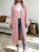 Vintage Elegant Knitted Fabric Patchwork Feather Sweater Jacket