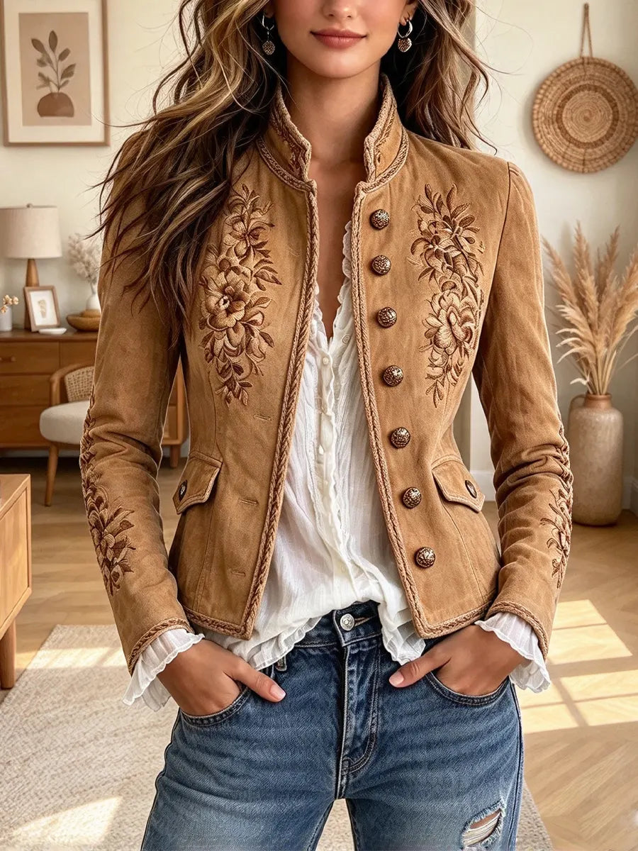Retro Western Floral Pattern Art Casual Stylish Button Long Sleeve Coat