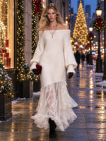 Women's Off Shoulder Fuzzy Knit Maxi Dress
