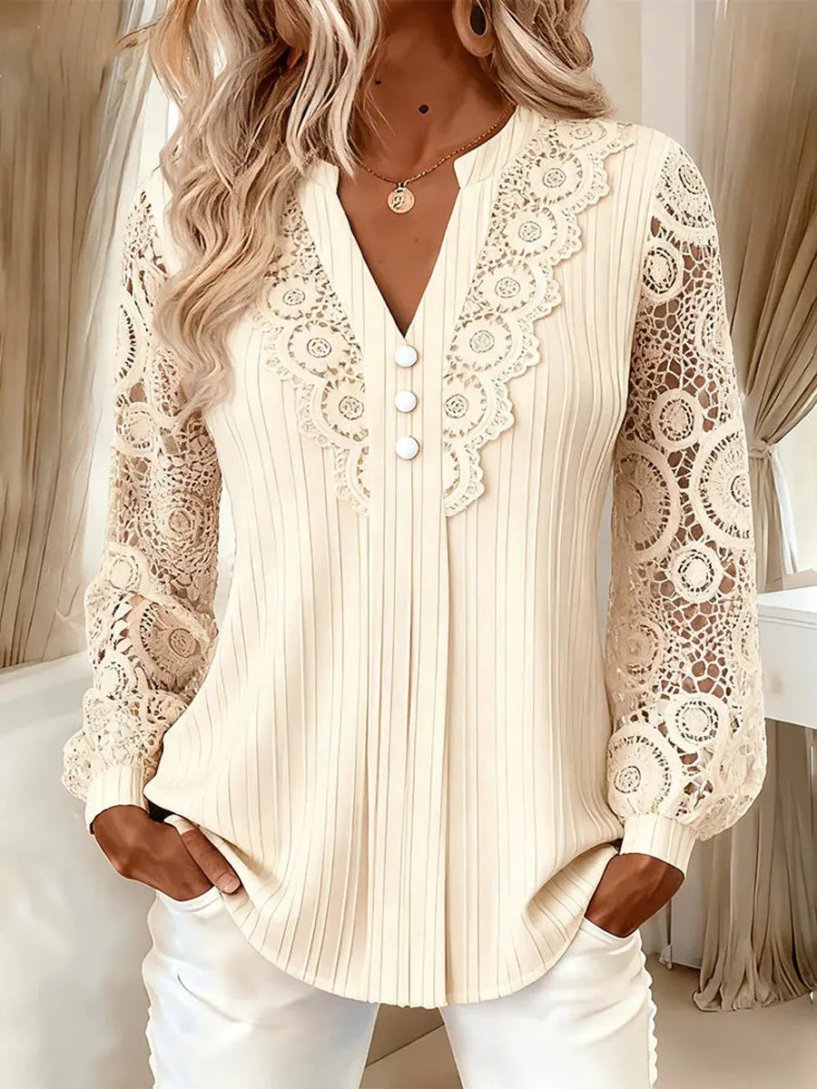 Retro Elegant Lace Patchwork Art Casual Stylish Long Sleeve Shirt