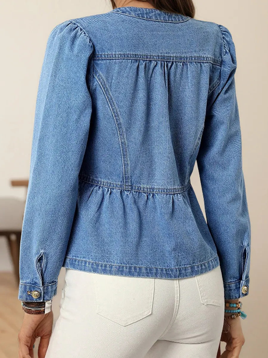 Retro Elegant Art Round Neck Casual Stylish Long Sleeve Denim Coat