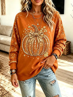 Retro Autumn Pumpkin Pattern Art Print Casual Long Sleeve Sweatshirt
