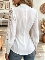 Women's Floral Applique Lace Long Sleeve Button Down Fitted Blouse