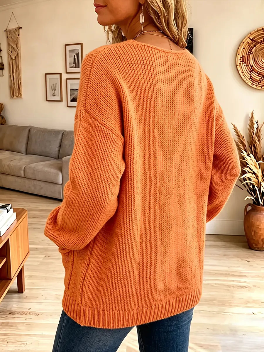 Vintage Elegant Knitted Fabric Patchwork Pocket Sweater