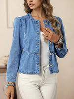 Retro Elegant Art Round Neck Casual Stylish Long Sleeve Denim Coat