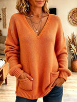 Vintage Elegant Knitted Fabric Patchwork Pocket Sweater