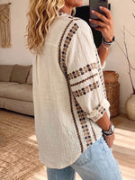Vintage Elegant Button Long Sleeve Patterned Shirt
