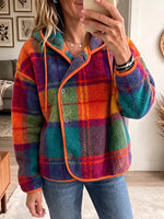 Vintage Elegant Fleece Patchwork Plaid Hood Jacket