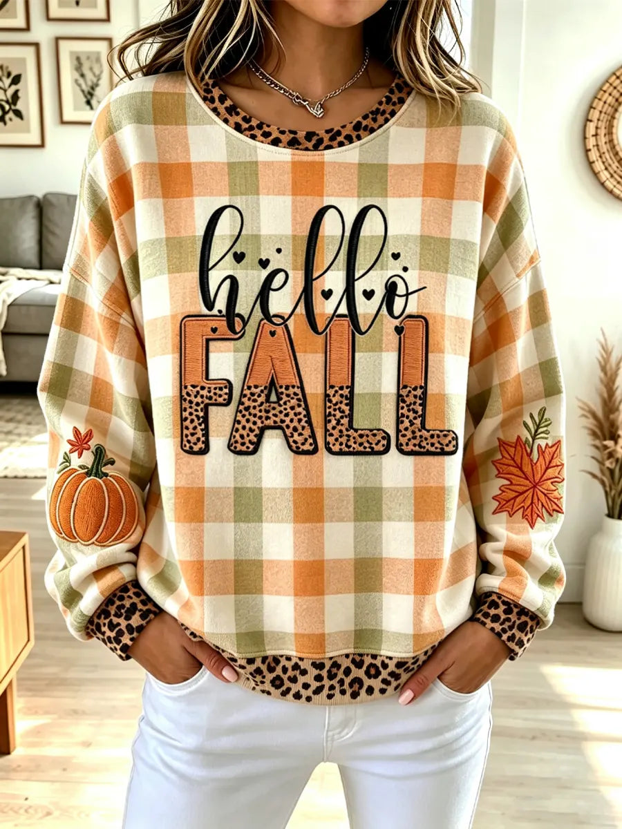 Retro Plaid Autumn Pattern Art Print Casual Long Sleeve Sweatshirt