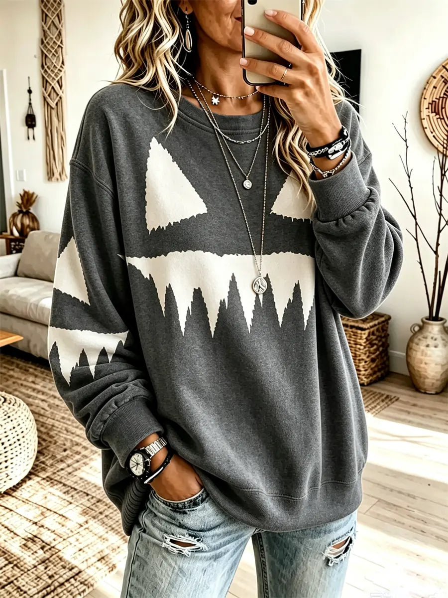 Funny Halloween Pumpkin Pattern Art Print Casual Long Sleeve Sweatshirt