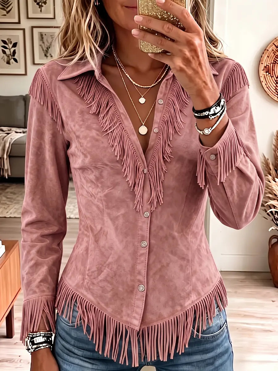 Vintage Elegant Tassel Suede Shirt