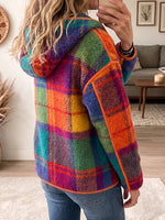 Vintage Elegant Fleece Patchwork Plaid Hood Jacket