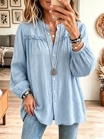 Retro Solid Color Art Casual Ruffle Stylish Long Sleeve Cotton Linen Shirt