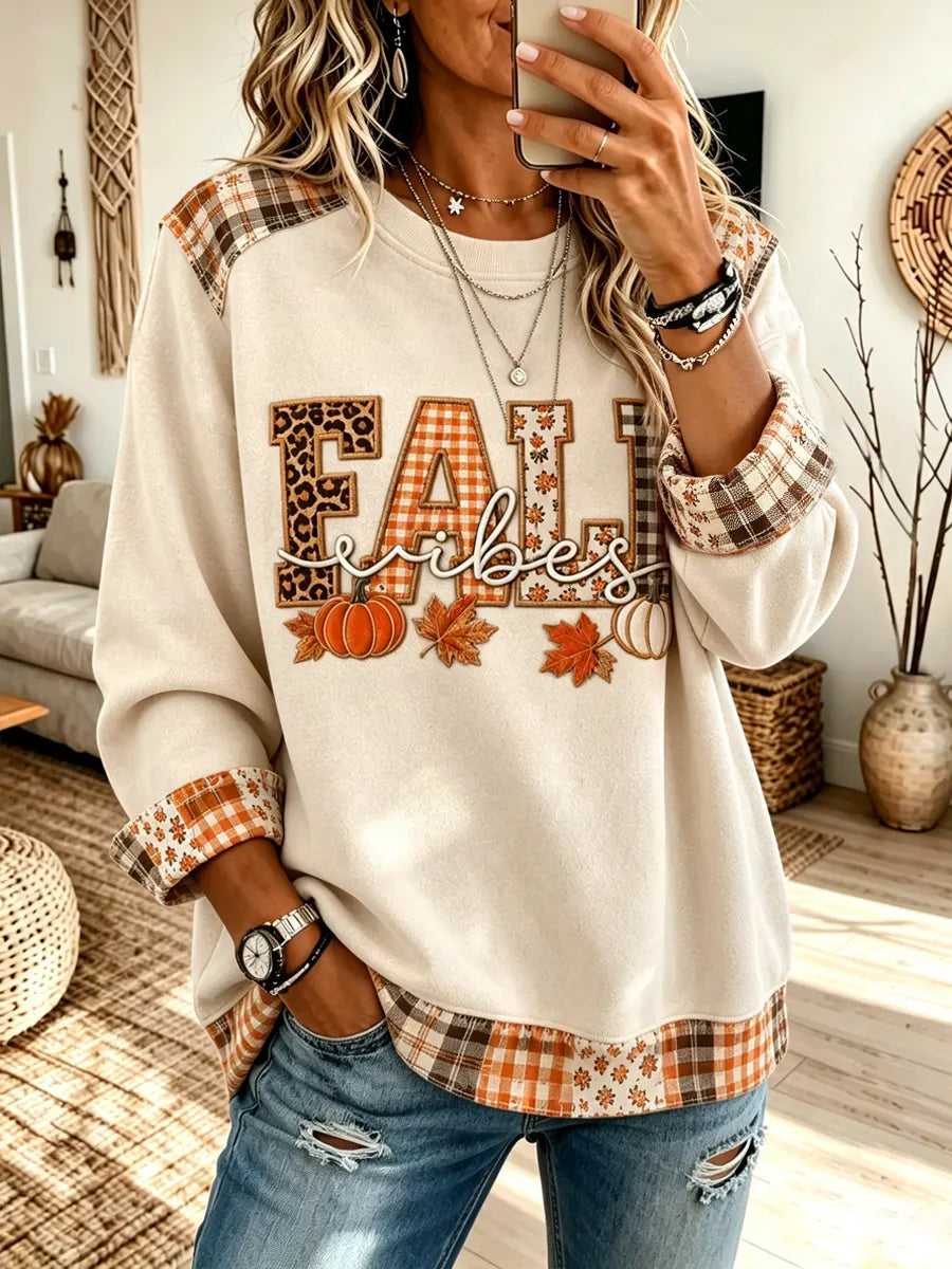 Retro Maple Pumpkin Pattern Art Print Casual Long Sleeve Sweatshirt