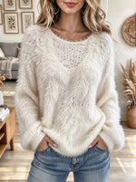 Women's Fuzzy Crew Neck Sweater