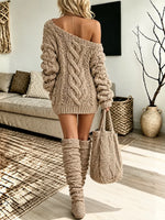 Women's Off Shoulder Cable Knit Sweater Dress