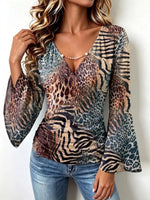 Retro Leopard Pattern Art Print Casual Stylish Cotton V Collar Shirt