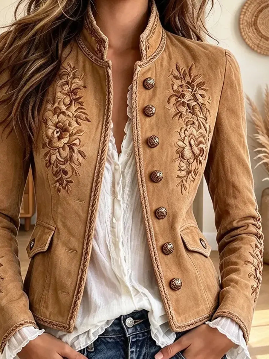 Retro Western Floral Pattern Art Casual Stylish Button Long Sleeve Coat