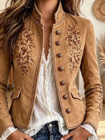Retro Western Floral Pattern Art Casual Stylish Button Long Sleeve Coat