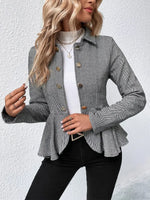 Retro Ruffle Art Stripe Pattern Casual Stylish Long Sleeve Lapel Coat