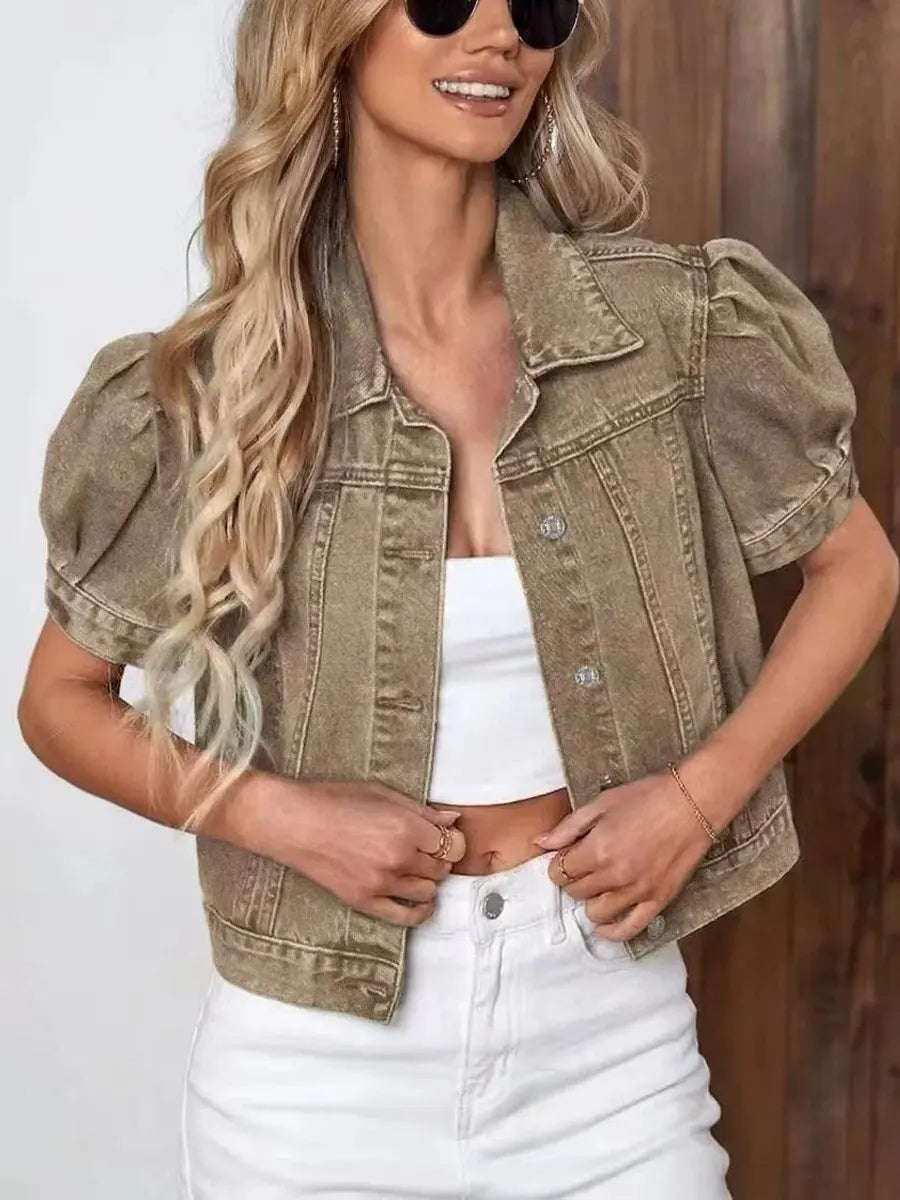 Retro Chic Lapel Casual Stylish Short Sleeve Denim Coat