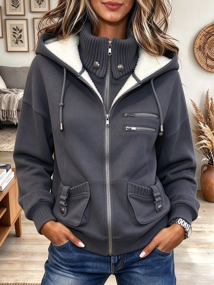 Women's Sherpa Lined Hooded Zip Up Sweatshirt Jacket