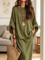 Retro Elegant Loose Art Casual Stylish 3/4 Sleeve Top And Skirt Two-piece Set