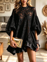 Women's Mock Neck Lace Mini Dress