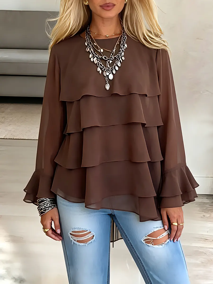 Vintage Elegant Chiffon Bell Sleeve Irregular Shirt