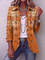 Vintage Elegant Pattern Patchwork Ruffled Jacket