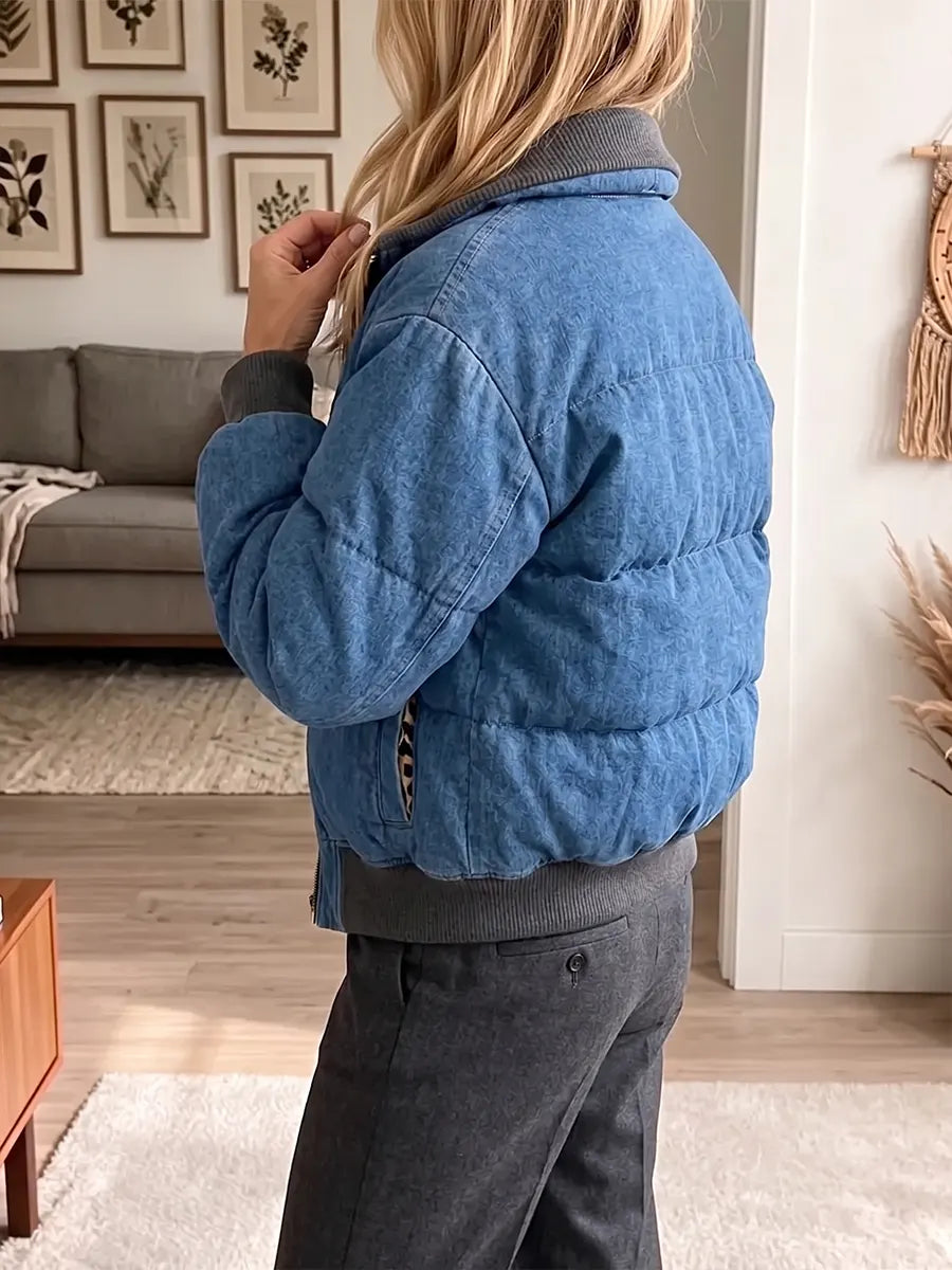 Vintage Elegant Denim Patchwork Quilted Coat